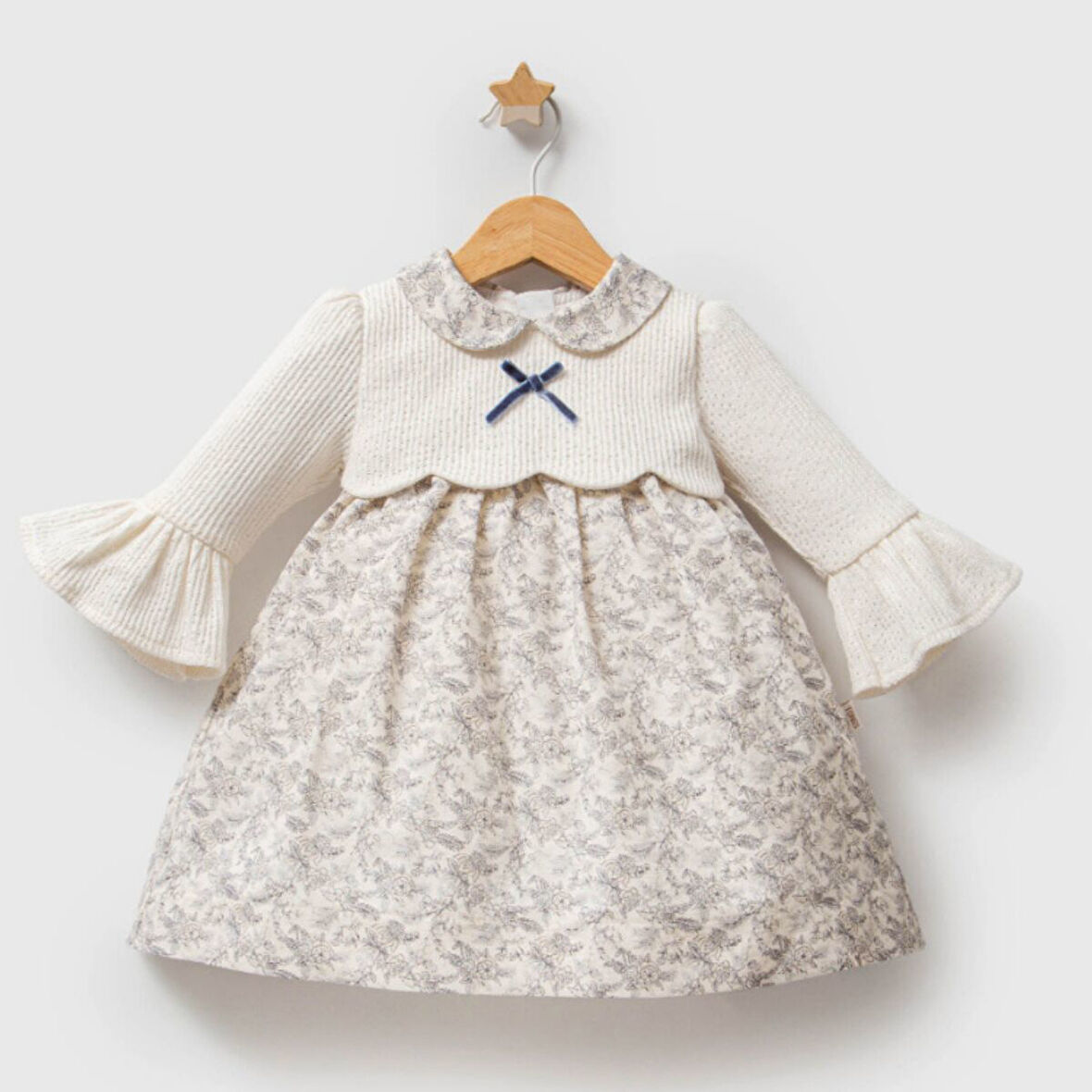 Tongs Baby Trikoli Çiçek Elbise 8022 Ekru
