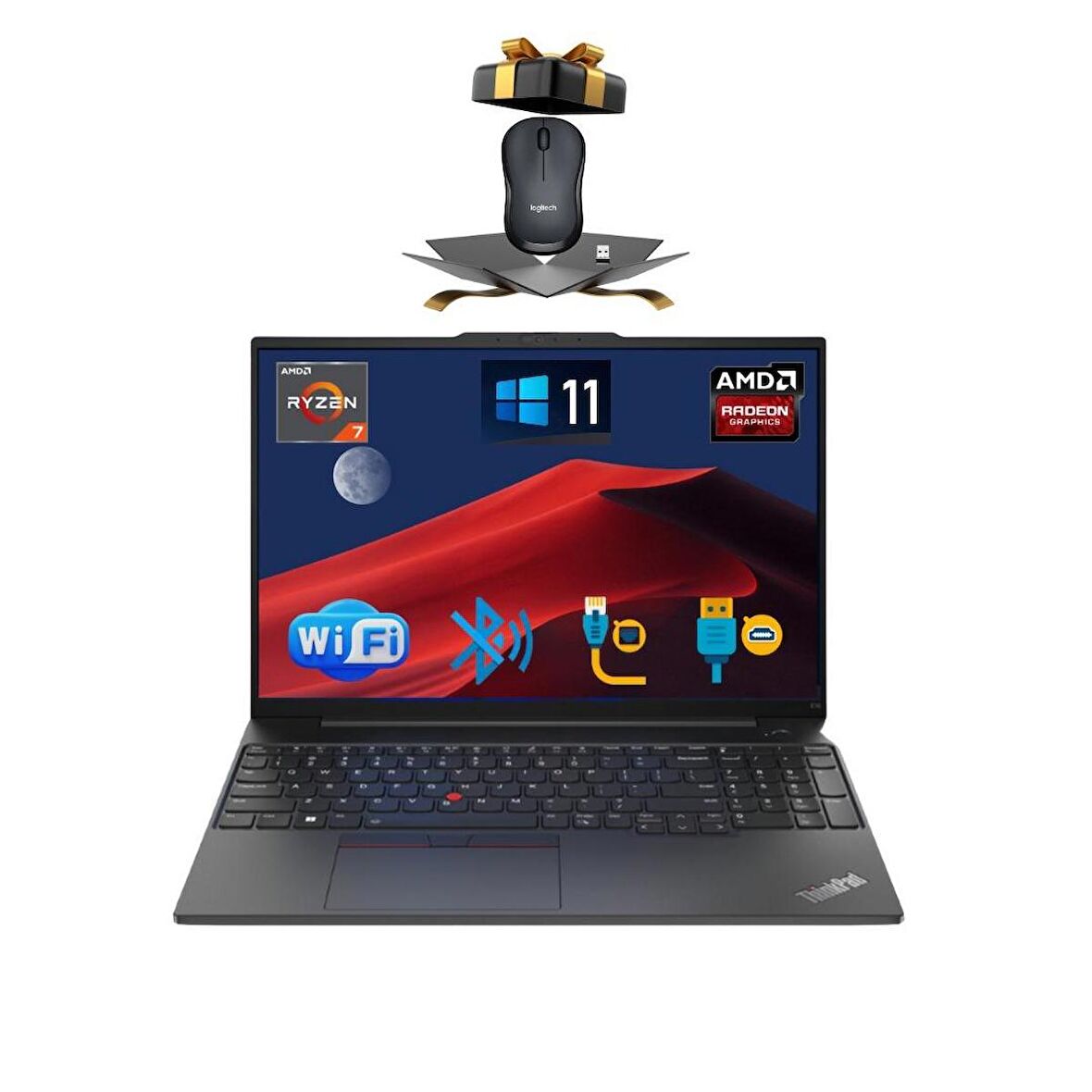 Lenovo Nb E16 Thınkpad 21JT0017TX ATL63 RYZEN7-7730U 16GB 512SSD O/b 16 WİN 11 PRO Notebook + MOUSE