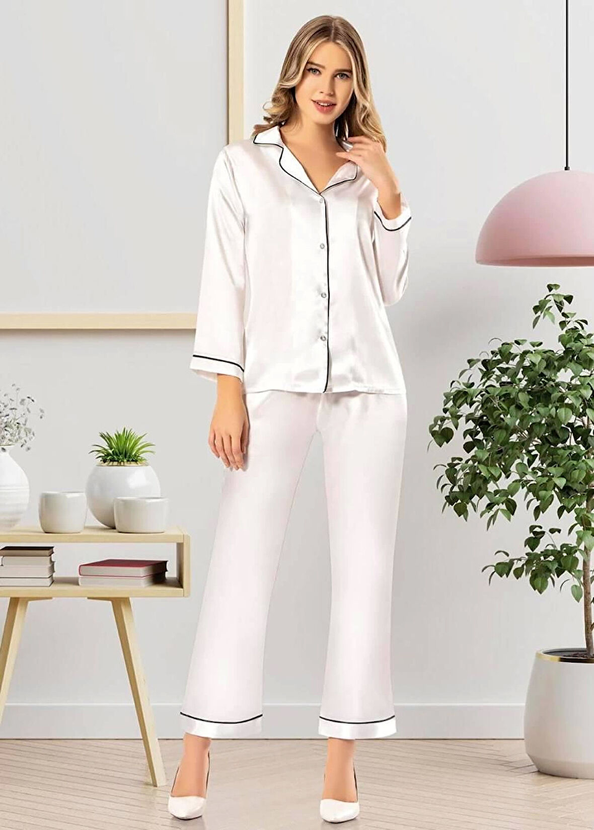 Freshness 2045 Saten Gömlek Yaka Patlı Pijama Takımı