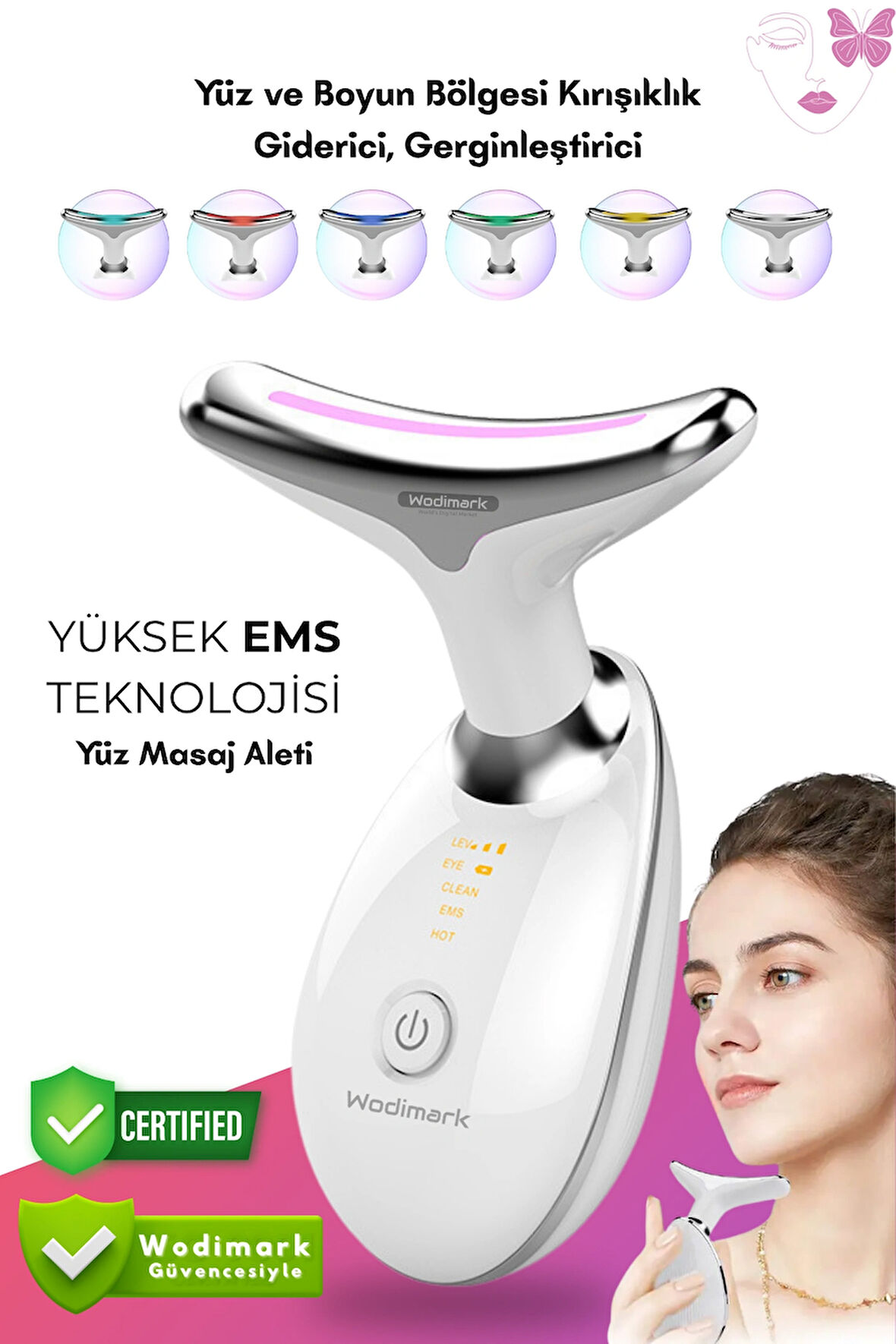 Wodimark Boyun ve Yüz – 3 Programlı EMS Güzellik Cihazı (Gıdık, Sarkma, Sıkılaştırıcı)