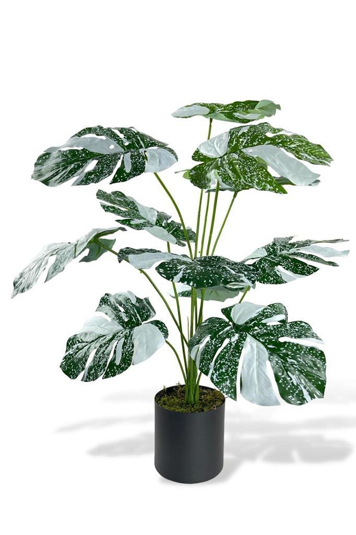 Yapay Çiçek Saksıda Monstera Yeşil Beyaz Deve Tabanı 12Dal 70cm Salon Çiçeği Yapay Bitki