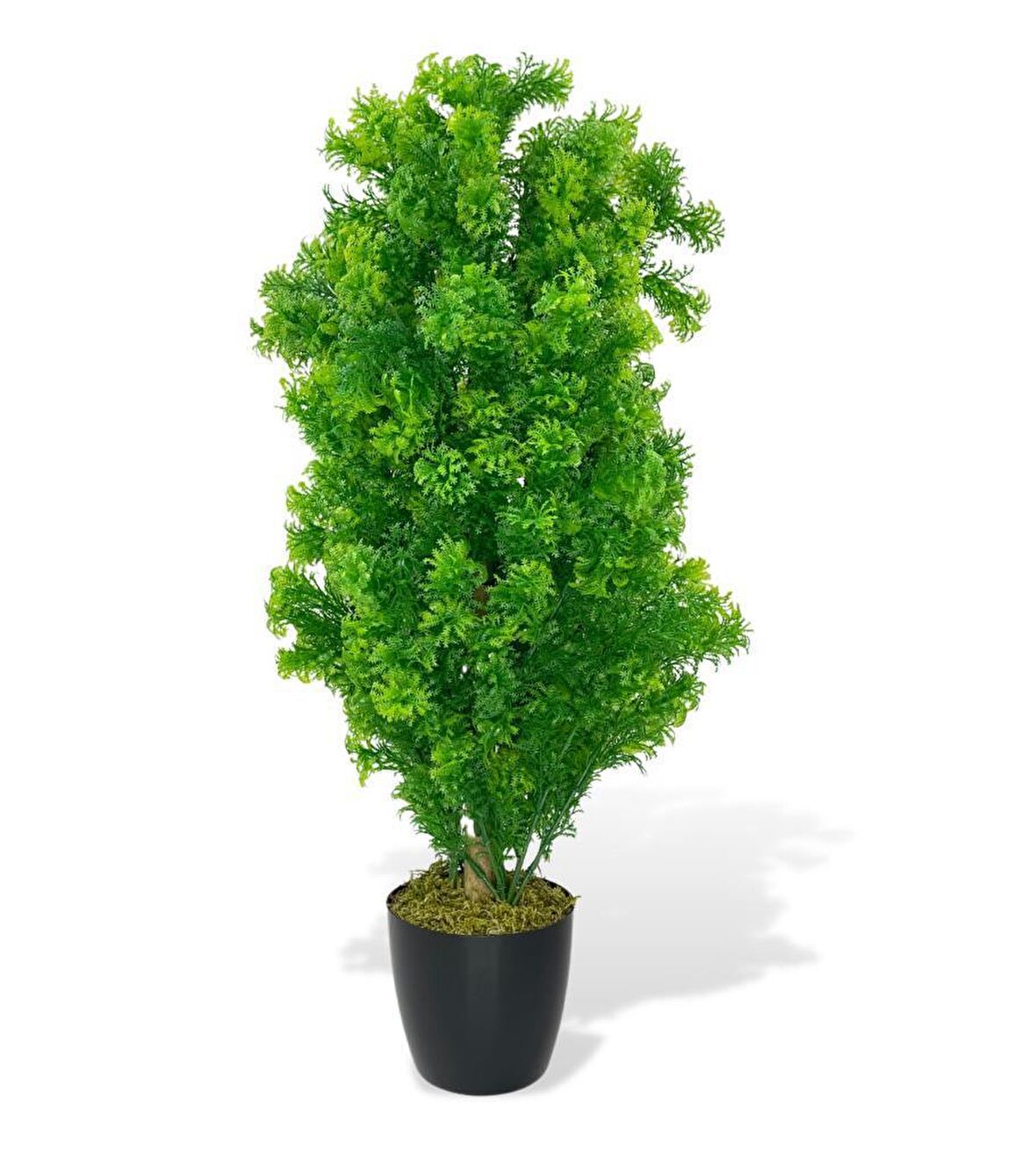 Yapay Çiçek Siyah Saksıda Yeşil Fesleğen Bonsai Ağacı 55cm