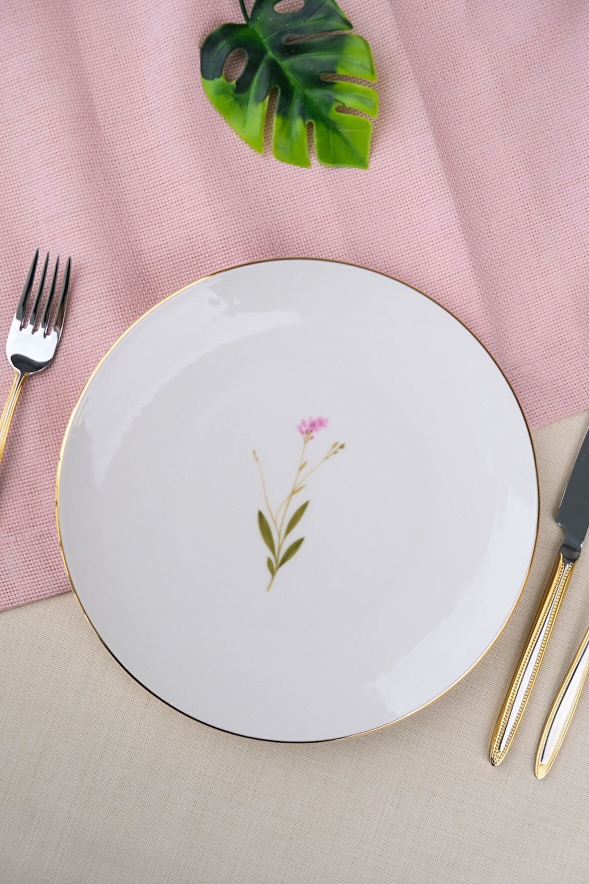 Tabak Evi Porselen Natura Çuha Altın Yaldız Pasta Tabağı 20,50cm Tekli