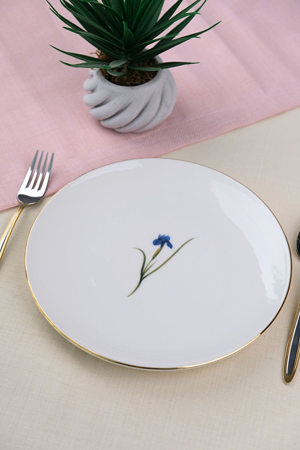 Tabak Evi Porselen Natura İris Altın Yaldız Pasta Tabağı 20,50cm Tekli