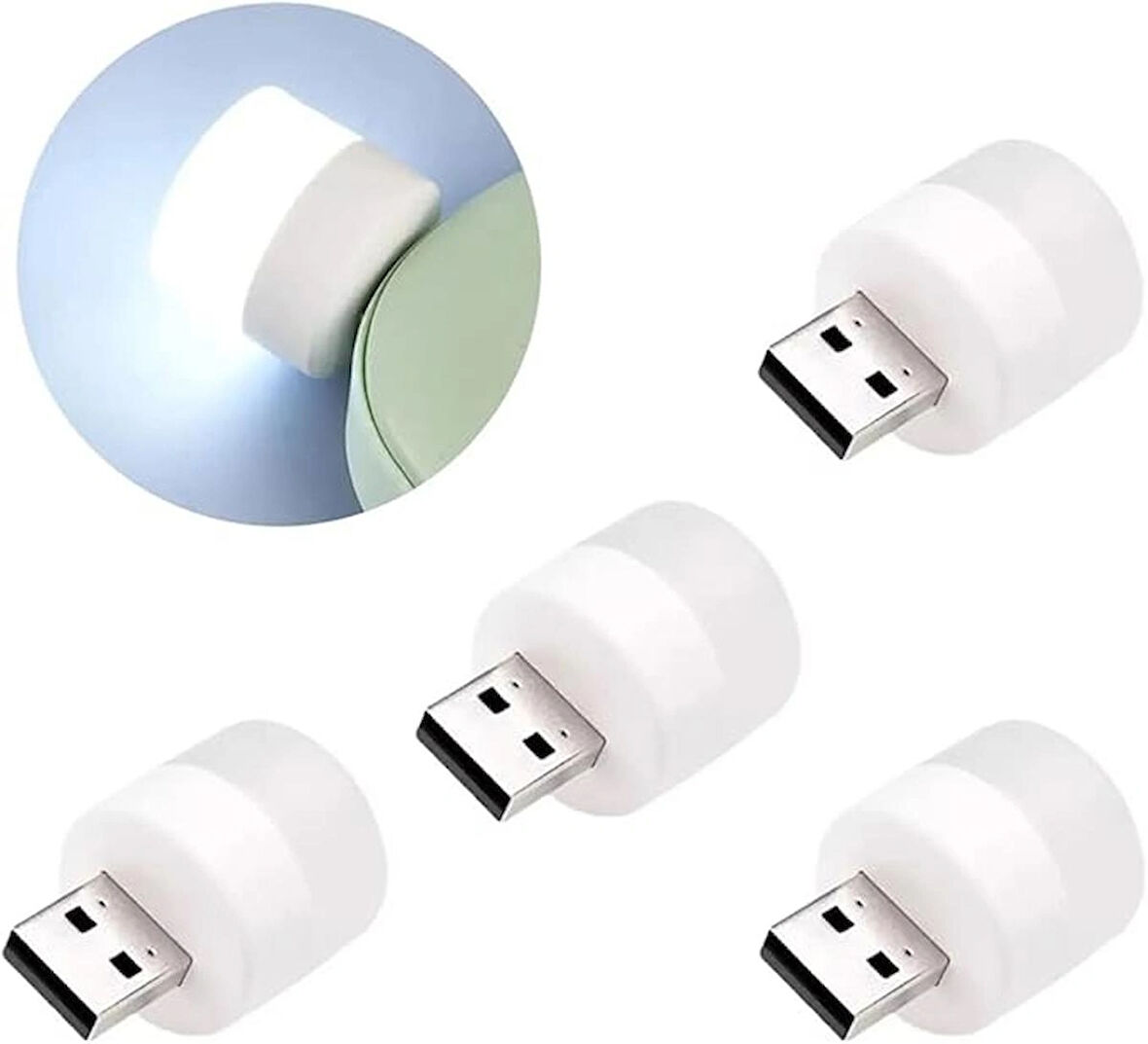 USB Mini LED lambalar, okuma ışığı, USB gece lambası, mobil LED, bebek uykusu, mobil şarj lambaları için küçük yuvarlak ışıklar ( 4 adet )