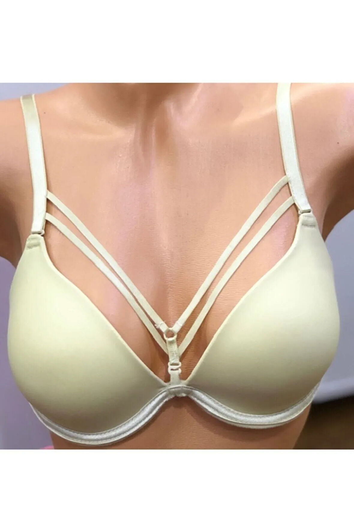 Kadın Bej Balenli Destekli  İp Detaylı Süyten