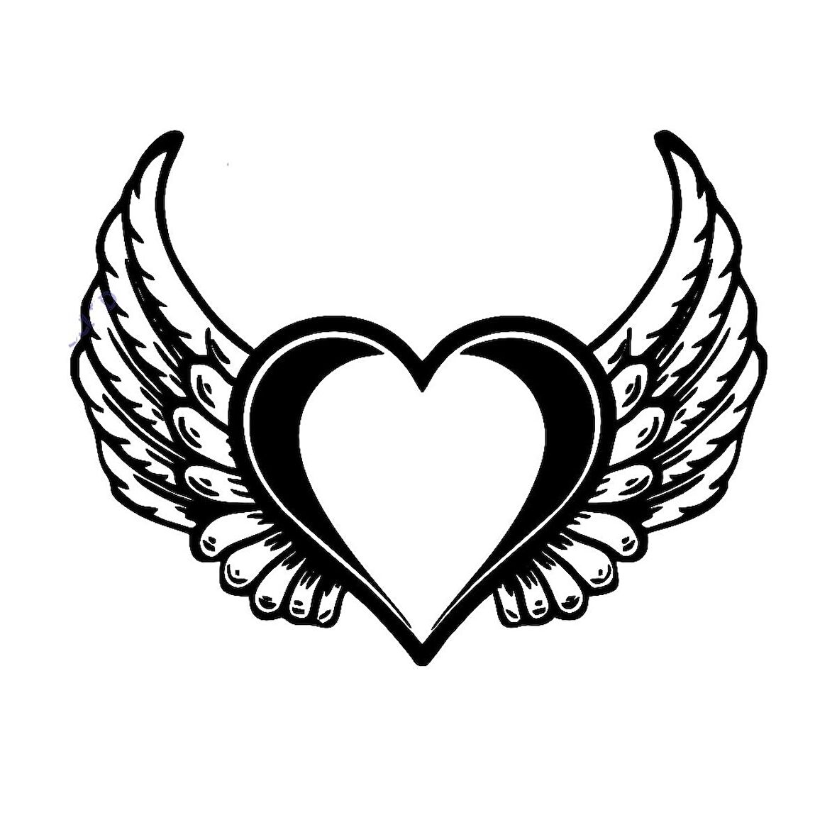 Kanatlı Kalp İçi Boş Sticker Etiket Yapıştırma 15cm