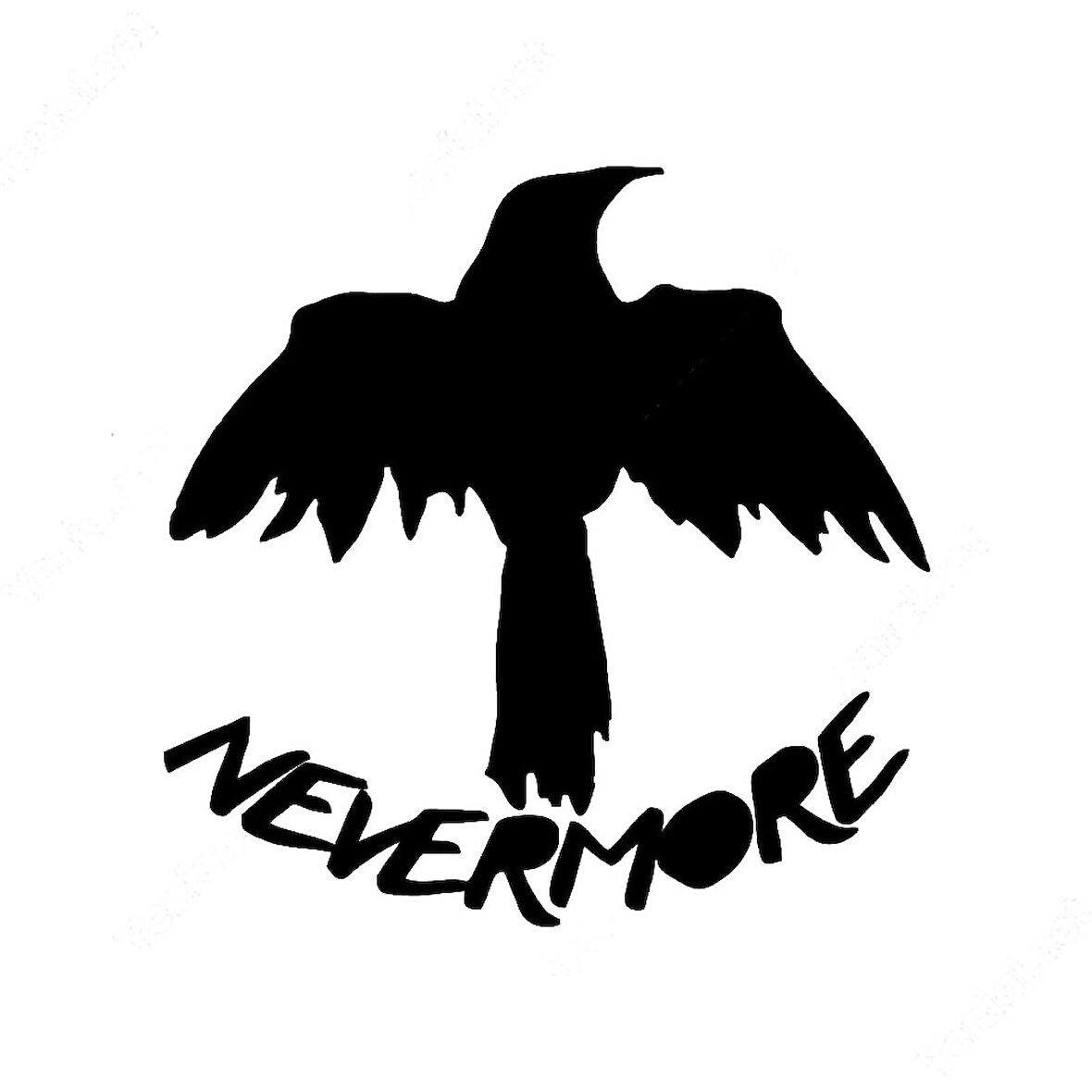 Never More Yazısı ve Karga Etiket Sticker 20cm