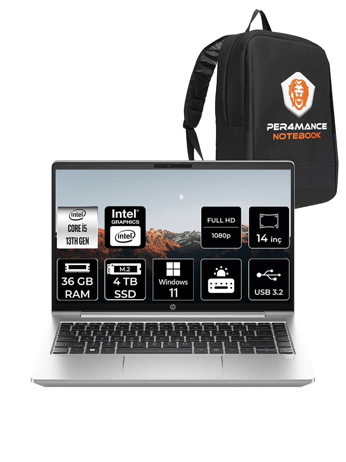 HP ProBook 440 G10 Intel Core i5 1335U 36GB 4TB SSD 14" FHD W11H Taşınabilir Bilgisayar & PER4 Çanta