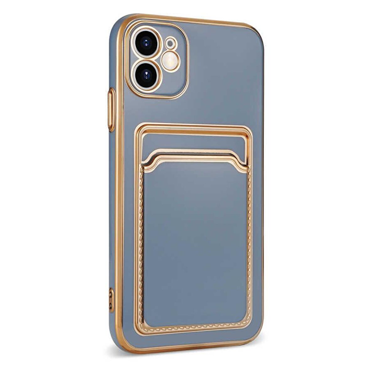 iPhone 11 Kılıf Kamera Korumalı Kartlıklı Altın Kenar Tasarım Silikon