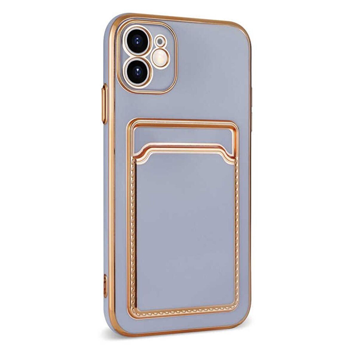 iPhone 11 Kılıf Kamera Korumalı Kartlıklı Altın Kenar Tasarım Silikon