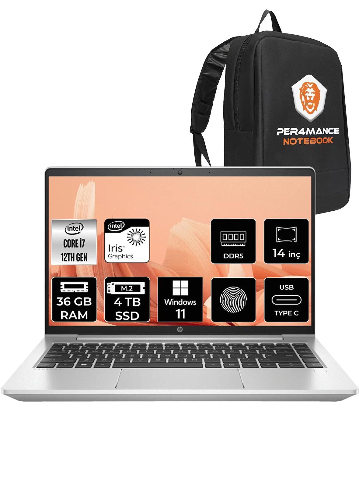 HP ProBook 440 G9 i7 1255U 36GB RAM 4TB SSD 14'' FHD W11PRO 5Y3Z3EA & PER4 ÇANTA 