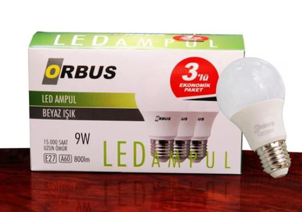 ORBUS ORB/L9W 3LÜ PAKET 9 WATT BEYAZ LED AMPUL