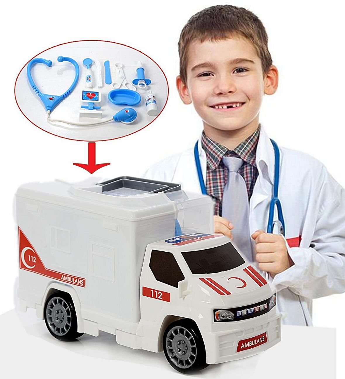 Oyuncak Ambulans Seti 10 Parça