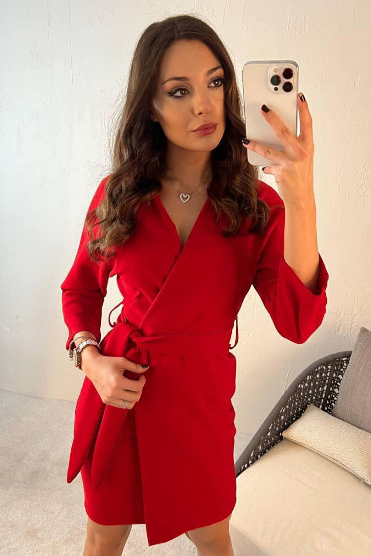 Balenbi Kadın Kruvaze Model Kuşaklı Double Krep Yazlık Elbise 1081