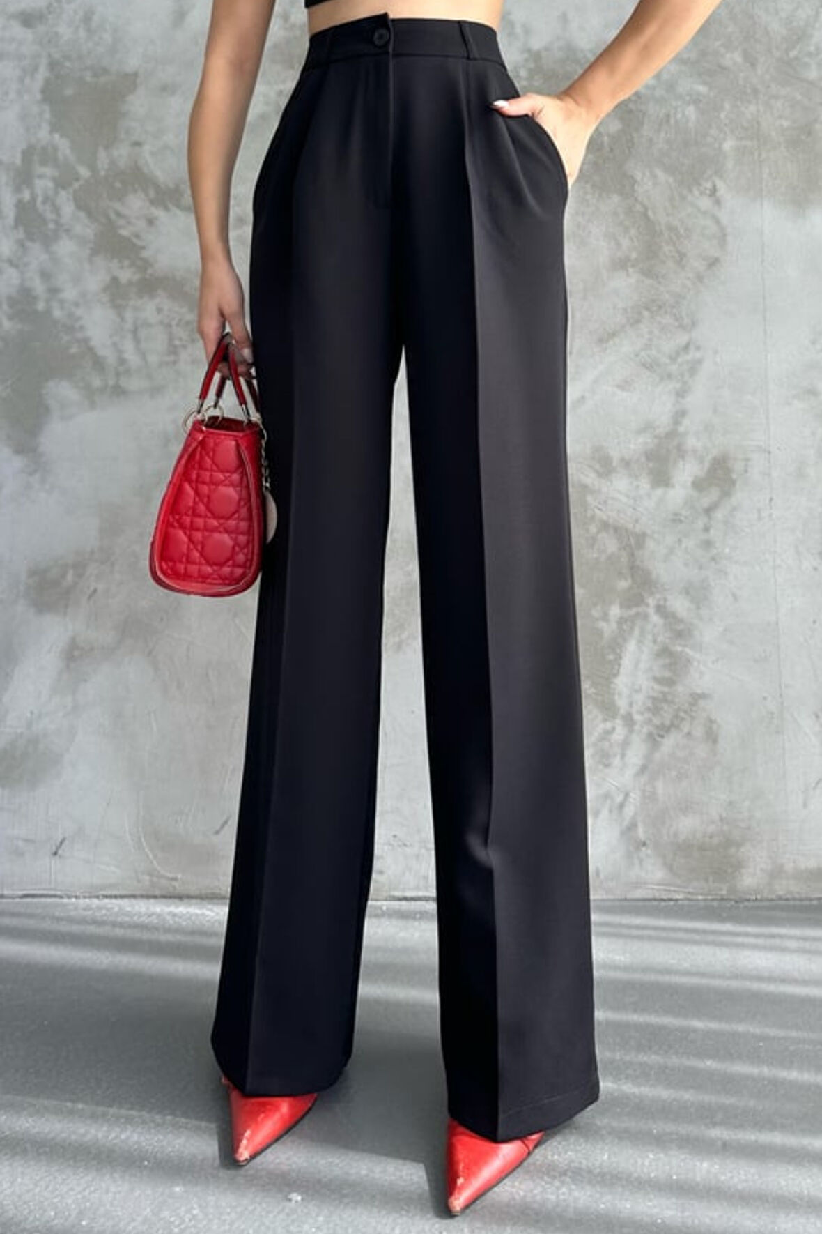 Balenbi Kadın Pileli Yüksek Bel Likralı Palazzo Pantolon 1080