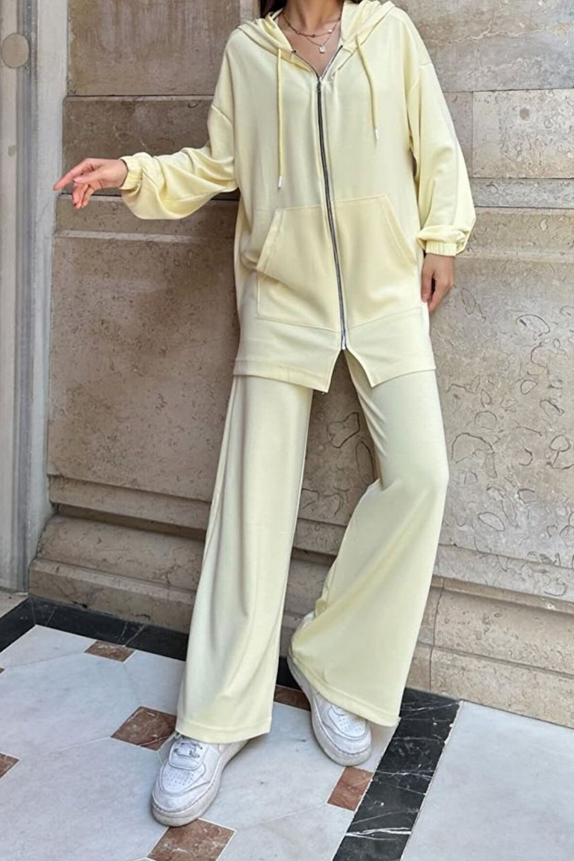 Balenbi Kadın Modal Penye Oversize Kapüşonlu Tesettür Tunik Takım 1108