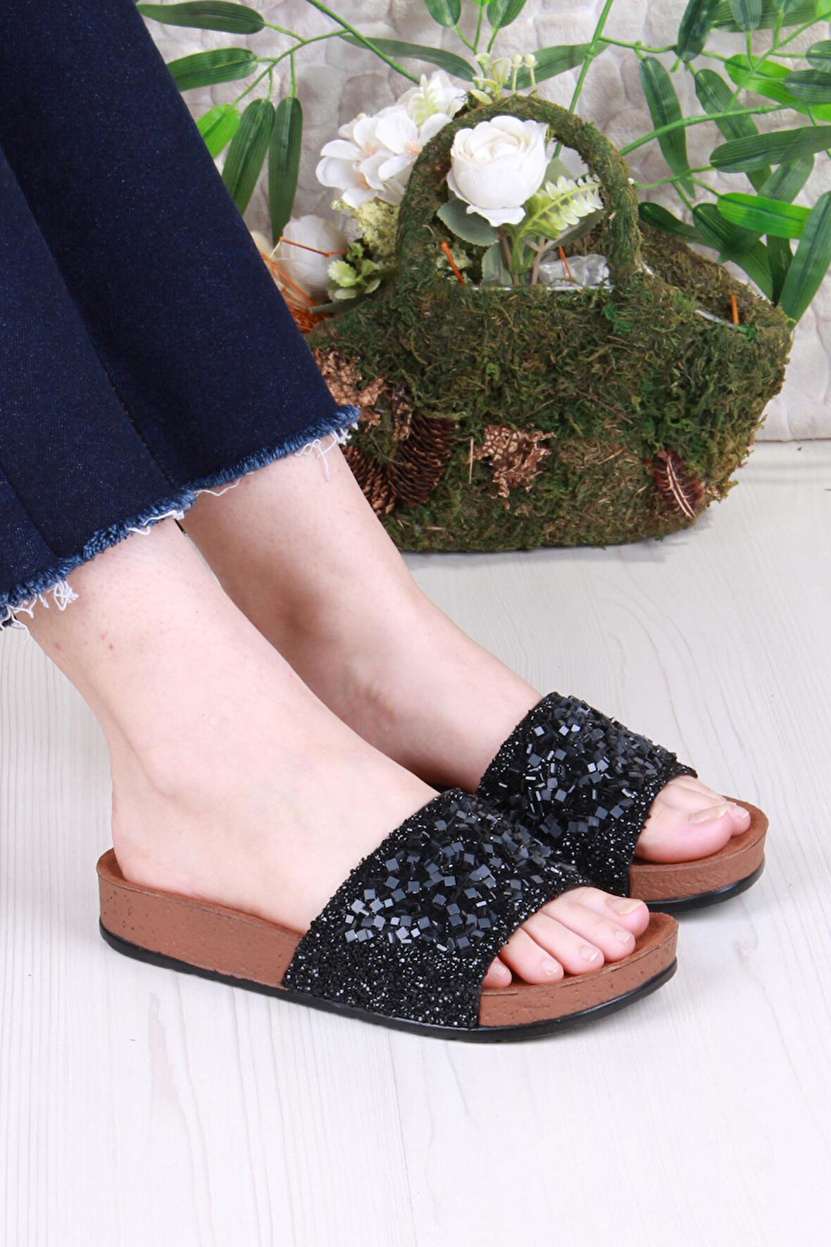 Fort 01203 Pienn Anatomik Esnek Rahat Taşlı Boncuklu Kadın Terlik