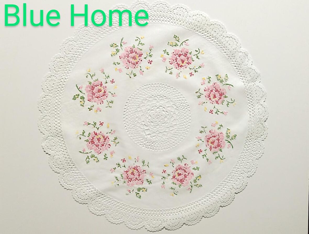 Blue Home Runner 40 cm Yuvarlak Çok Renkli Silinebilir Dantelli Runner Amerikan Servis Takımı Tek Kişilik