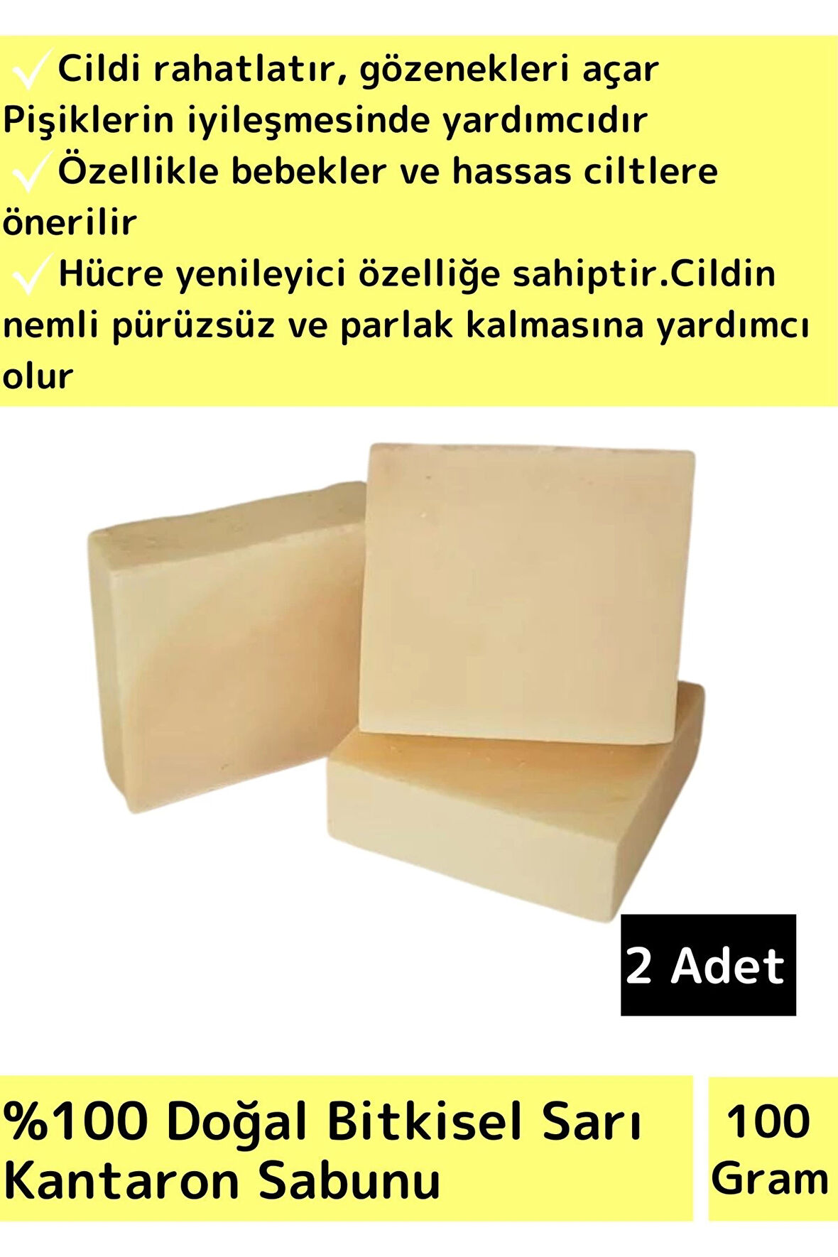 Özel Üretim %100 Doğal Bebeklerde Etkili Yüz Cilt Saç Vücut Bitkisel Sarı Kantaron Sabunu 2 Adet