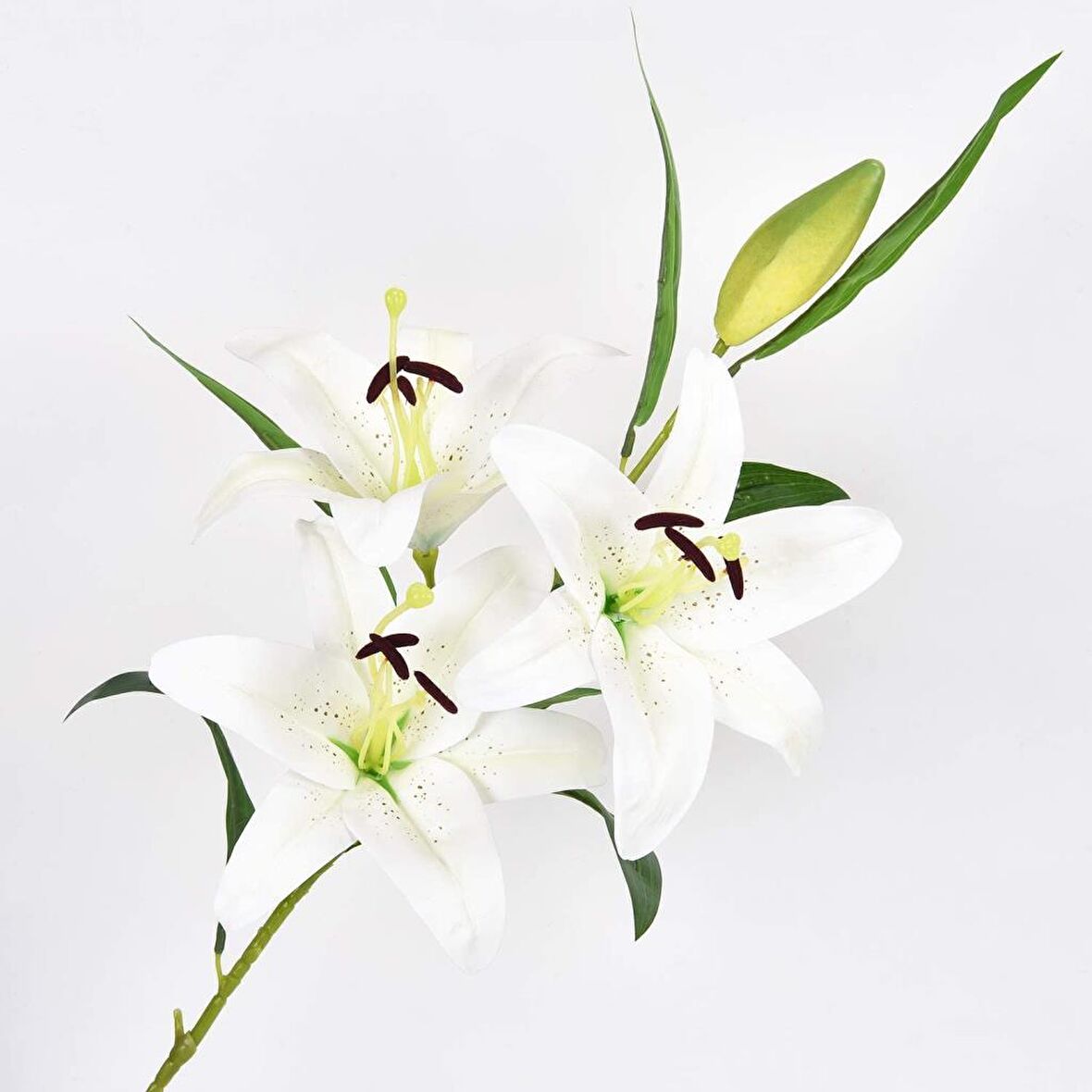 Yapay Çiçek Lilyum 3 Kafalı Islak Zambak 80cm Beyaz