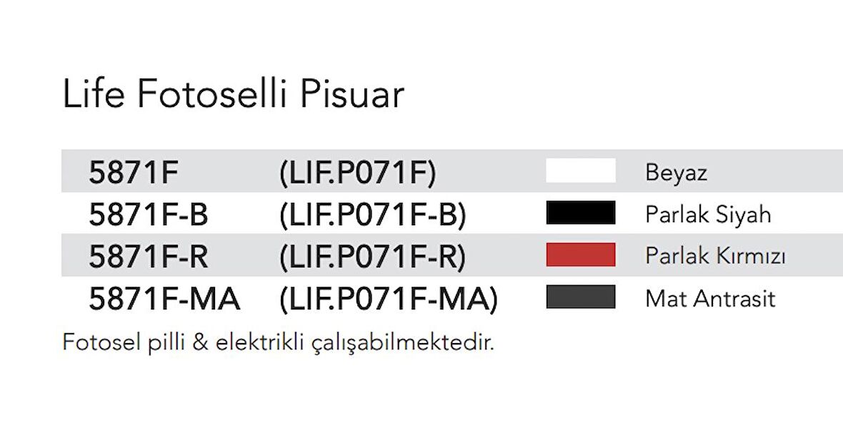 Tek Parçalar Lıfe Pısuvar Fotosellı Sıyah