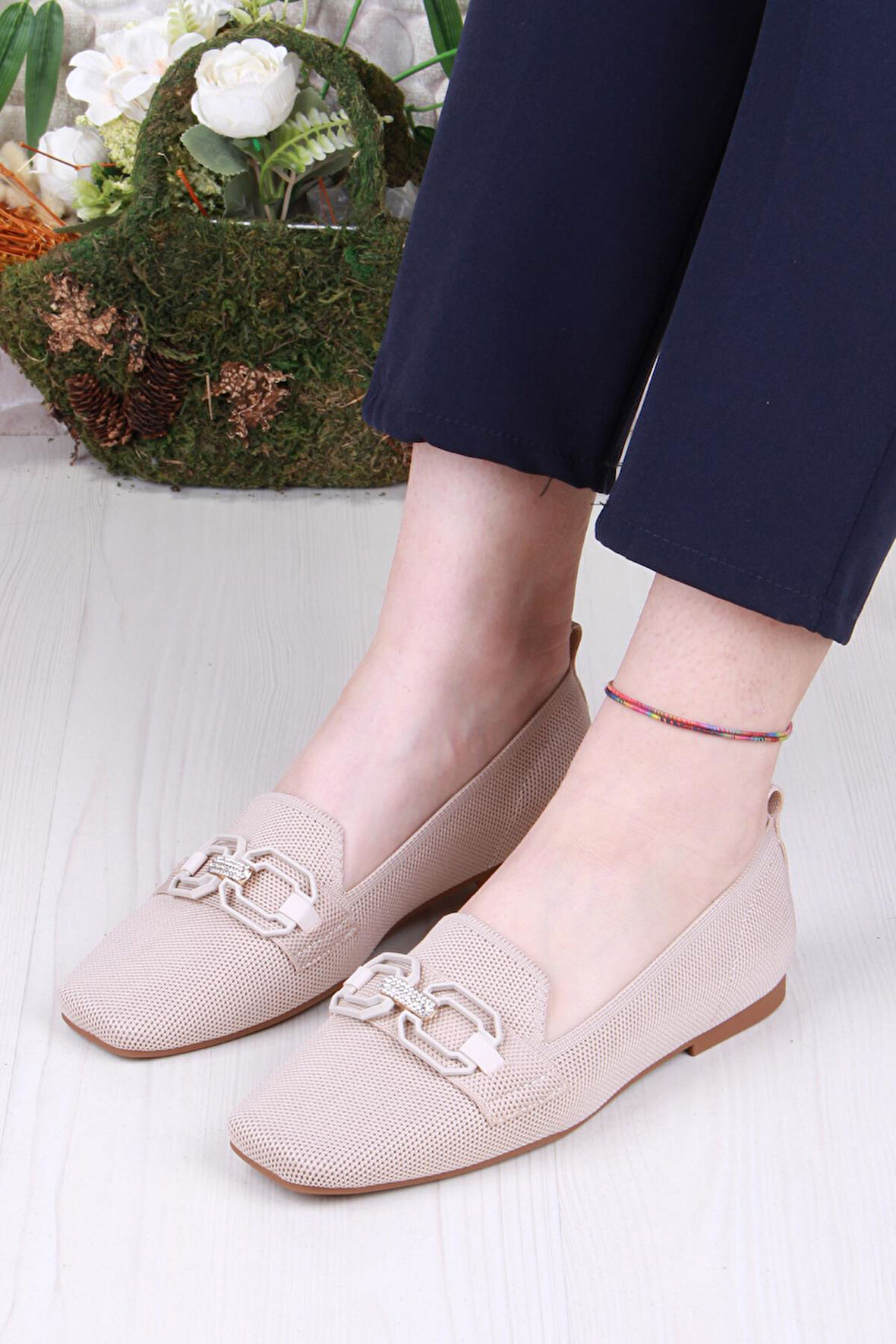 Fort 128-117 Fls Toka Detaylı Taş Detaylı Triko Kadın Babet