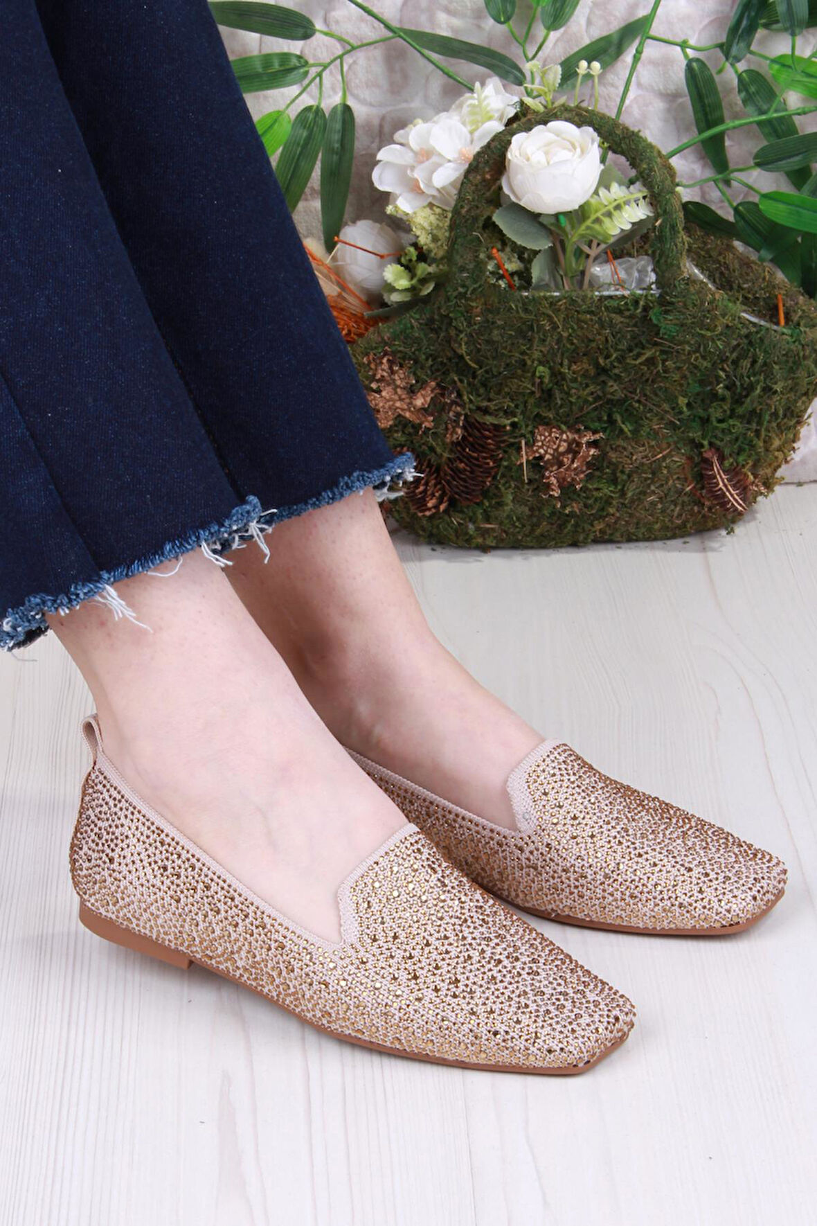 Fort 128-133 Fls Triko Taş Baskı Detaylı Kut Burun Kadın Babet