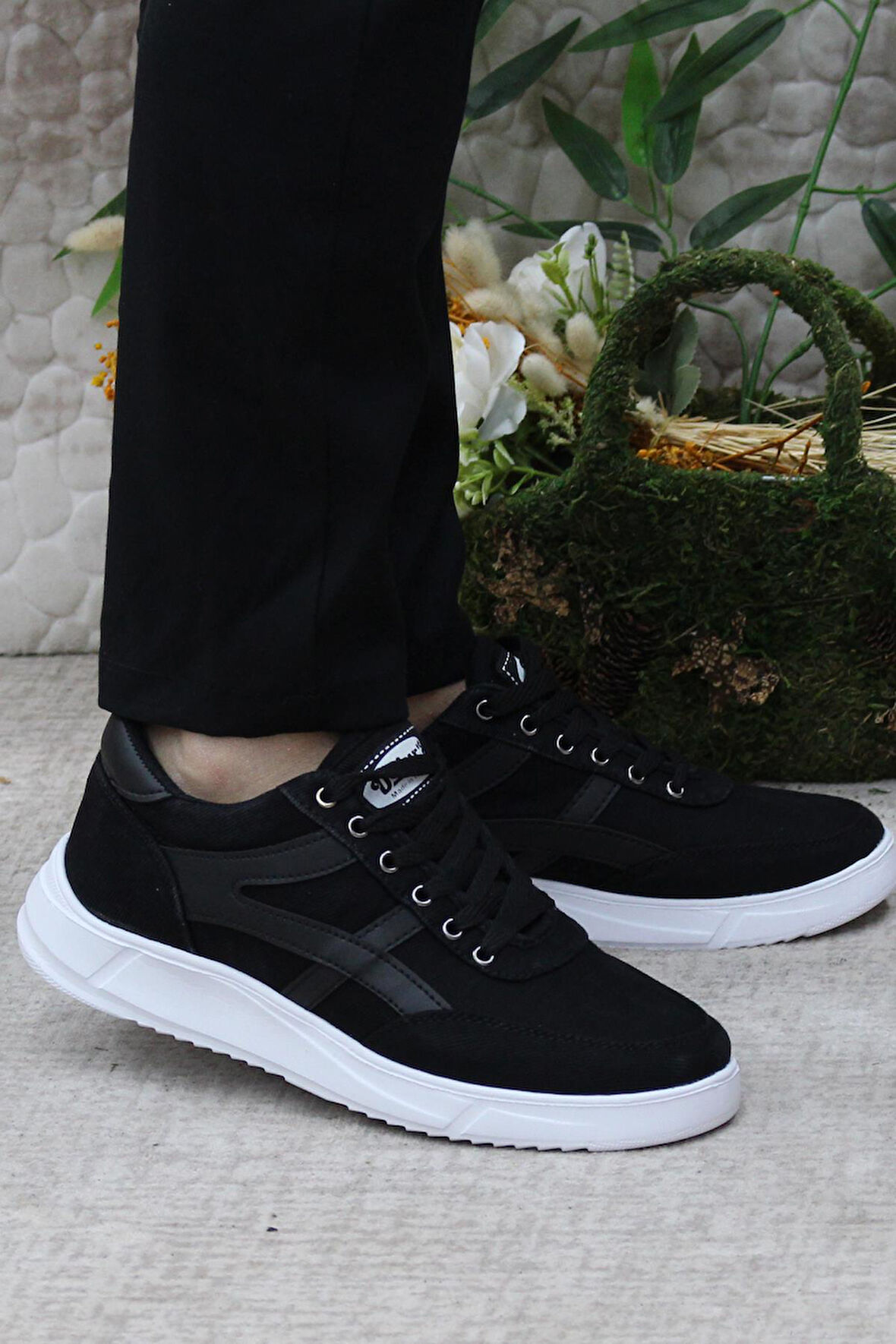 Fort Dks 2004 Siyah Beyaz Hafif Rahat Keten Sneaker Erkek Ayakkabı