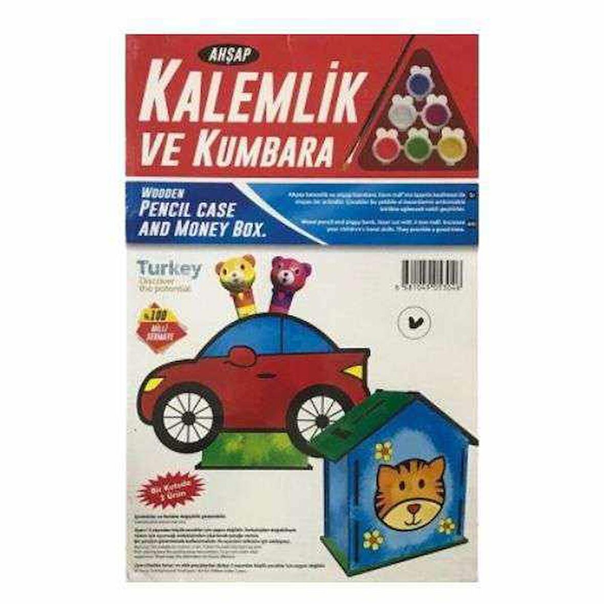 Kumtoys Araba Ahşap Kalemlik ve Kumbara Maket Ahşap Boyama 2 Ürün Birden