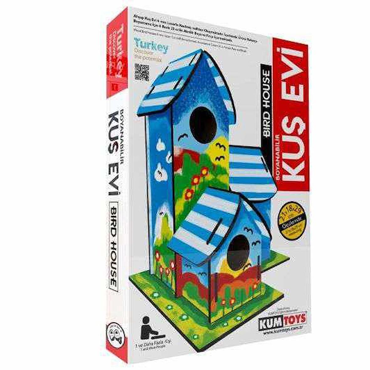 Kumtoys Kuş Evi 3 Yuvalı Ahşap Kuş Evi Maketi Boyanabilir Ahşap Kuş Evi Maket Boyama