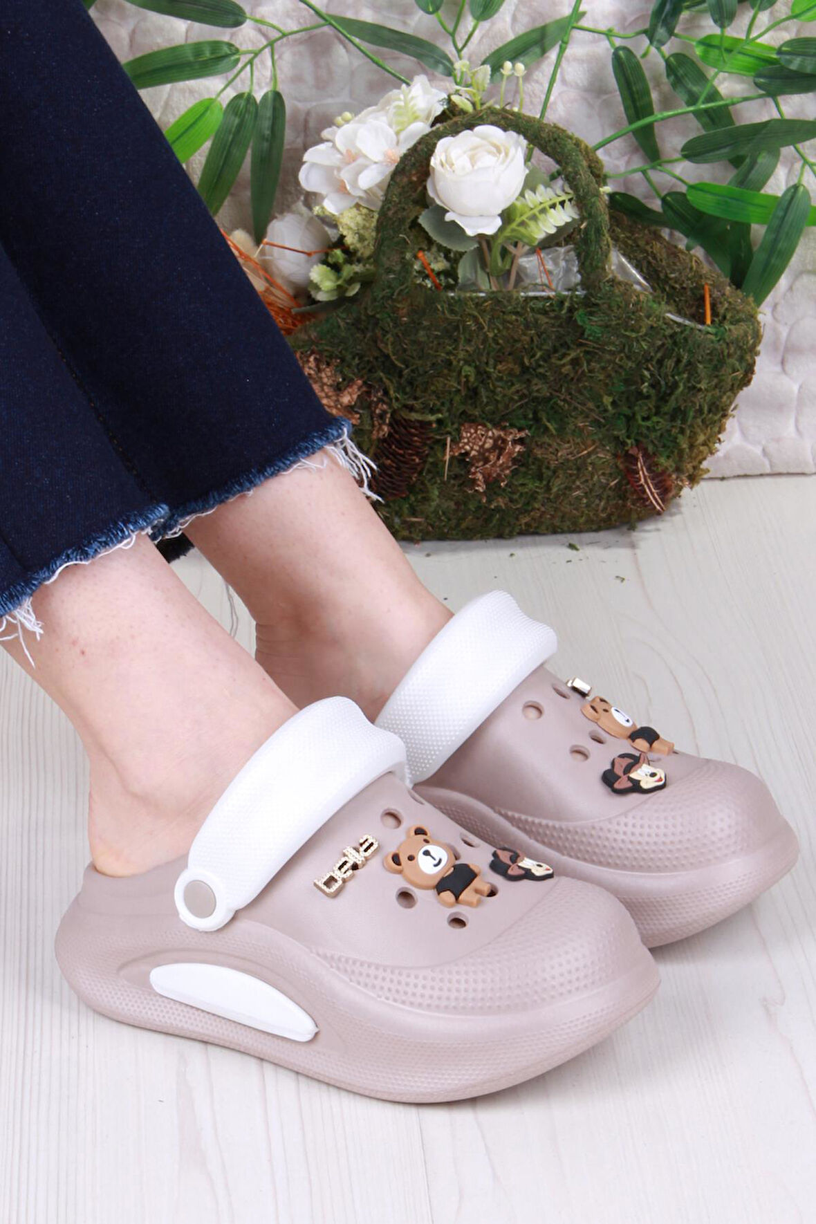 Fort E468 Bella Camel Beyaz Eva Malzeme Sabo Doktor Medikal Aşçı Günlük Burnu Kapalı Terlik