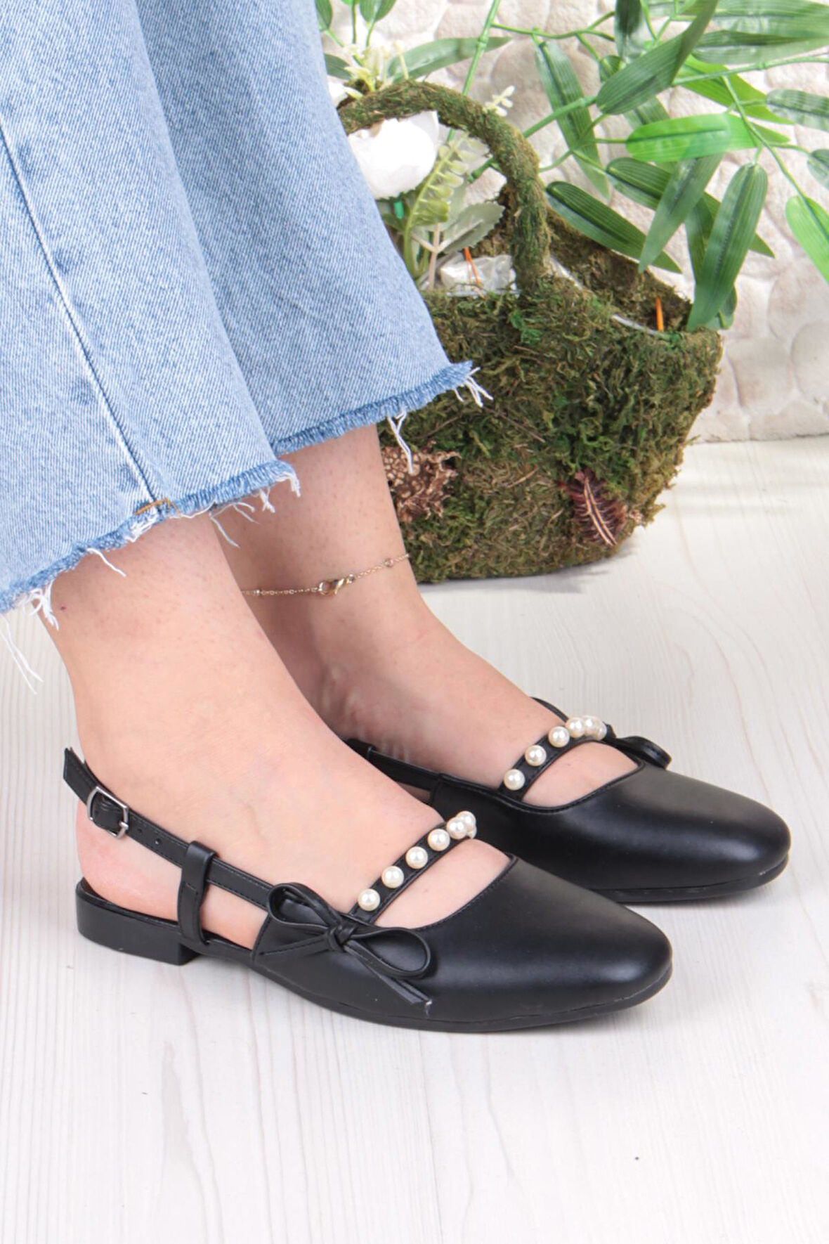 Fort 251 Ceyn İnci Toka Detaylı Şık Ev İş Ofis Rahat Günlük Ayakkabı Kadın Babet