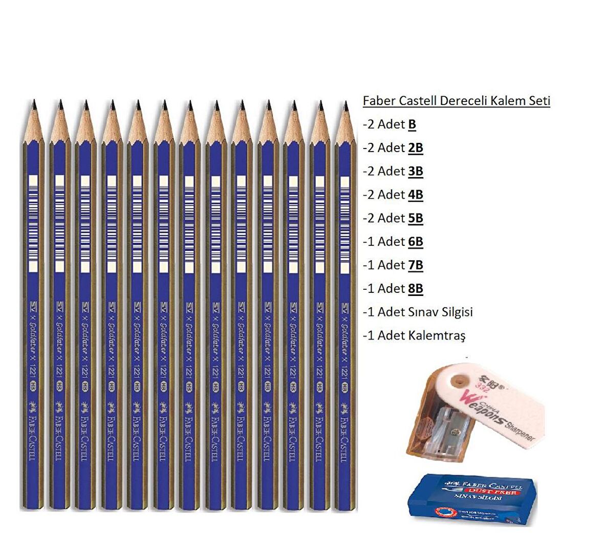 Resim Kalemi Faber Dereceli Kalem Seti Karakalem Seti 8B 7B 6B 5B 4B 3B 2B B HB 13'lü Set