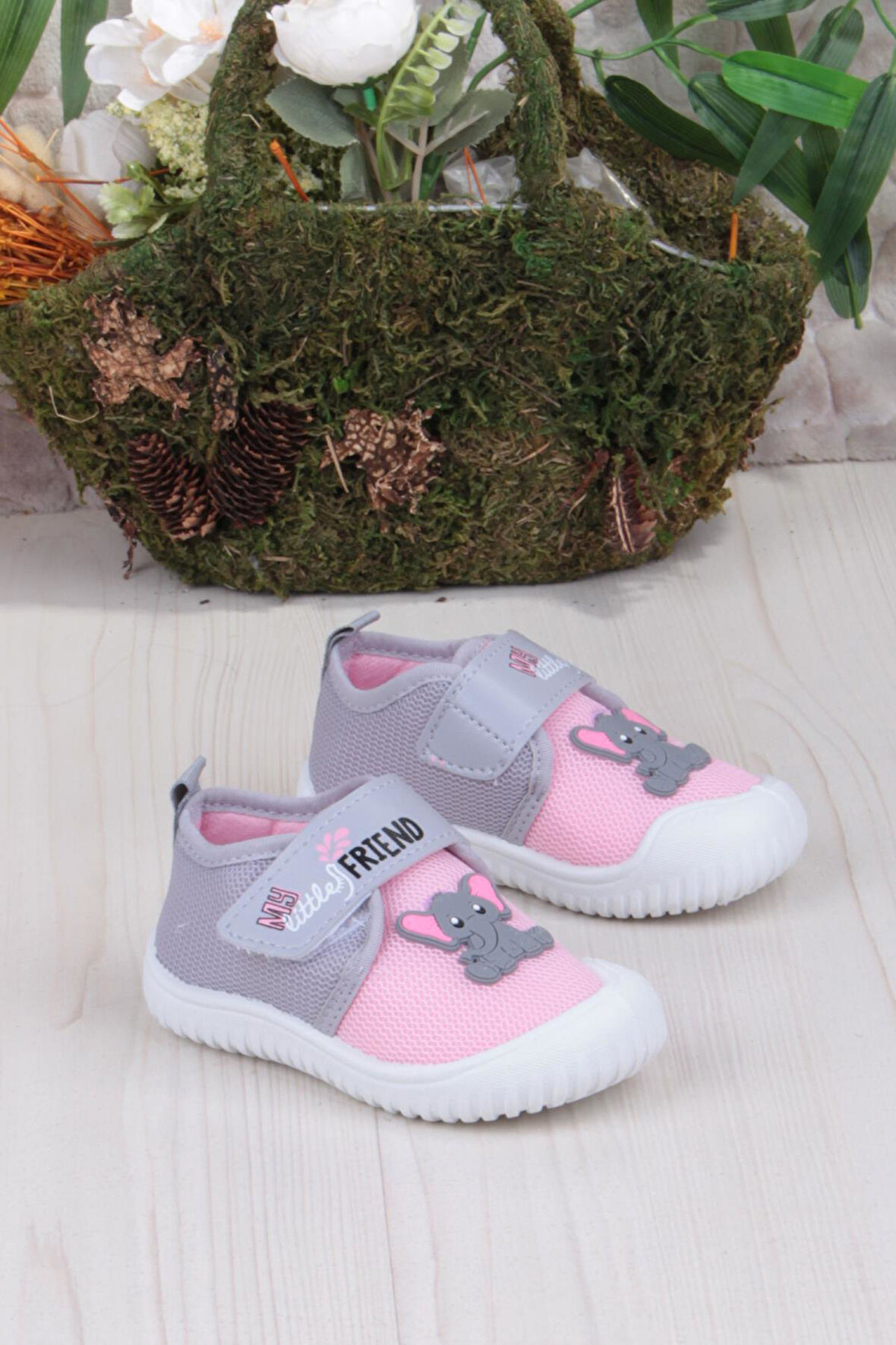 Fort 3448 Gz Fil Figürlü Anaokulu Kreş Ev Kız Çocuk Keten Panduf Ayakkabı