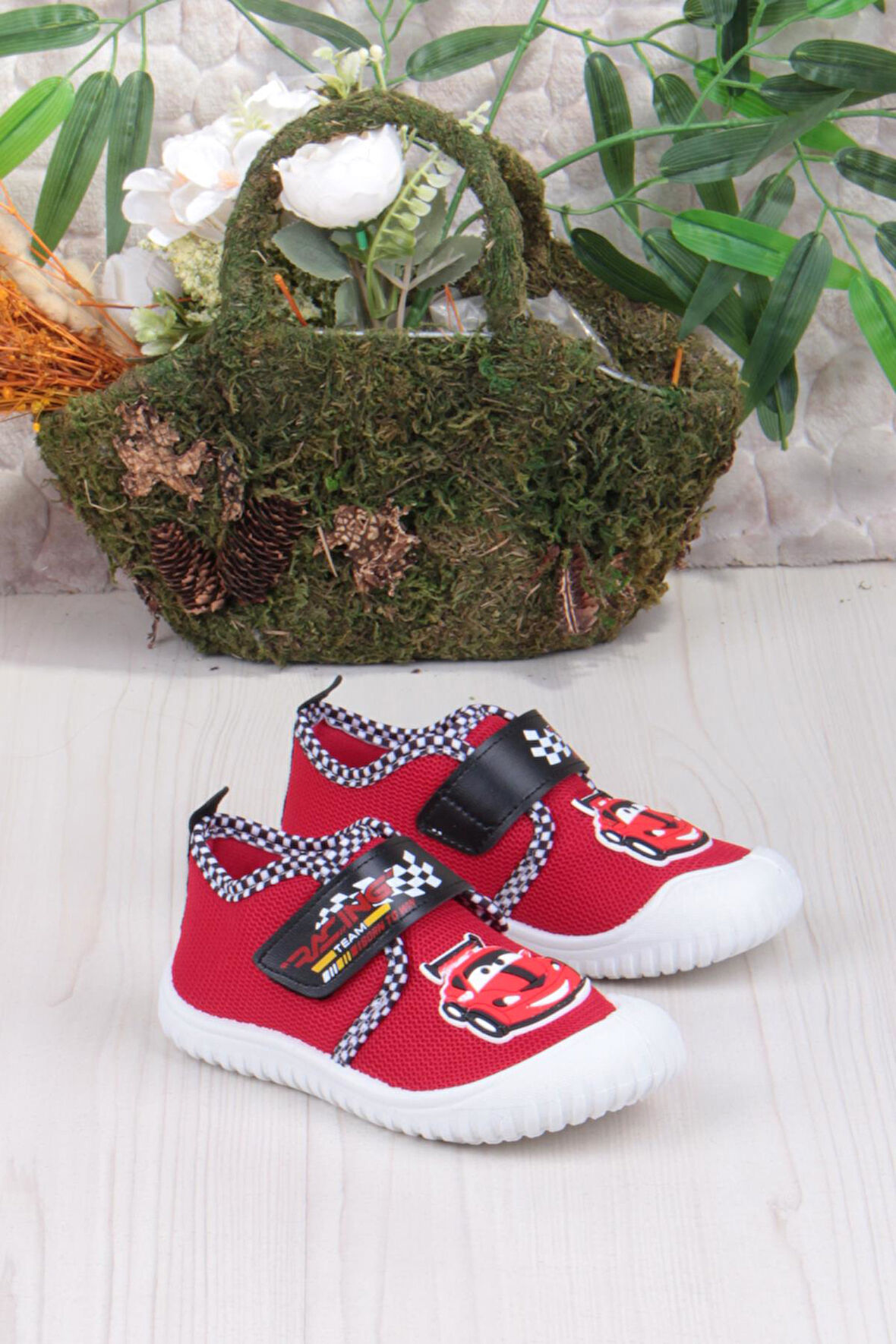 Fort 3449 Gz Araba Figürlü Anaokulu Kreş Ev Erkek Çocuk Keten Panduf Ayakkabı