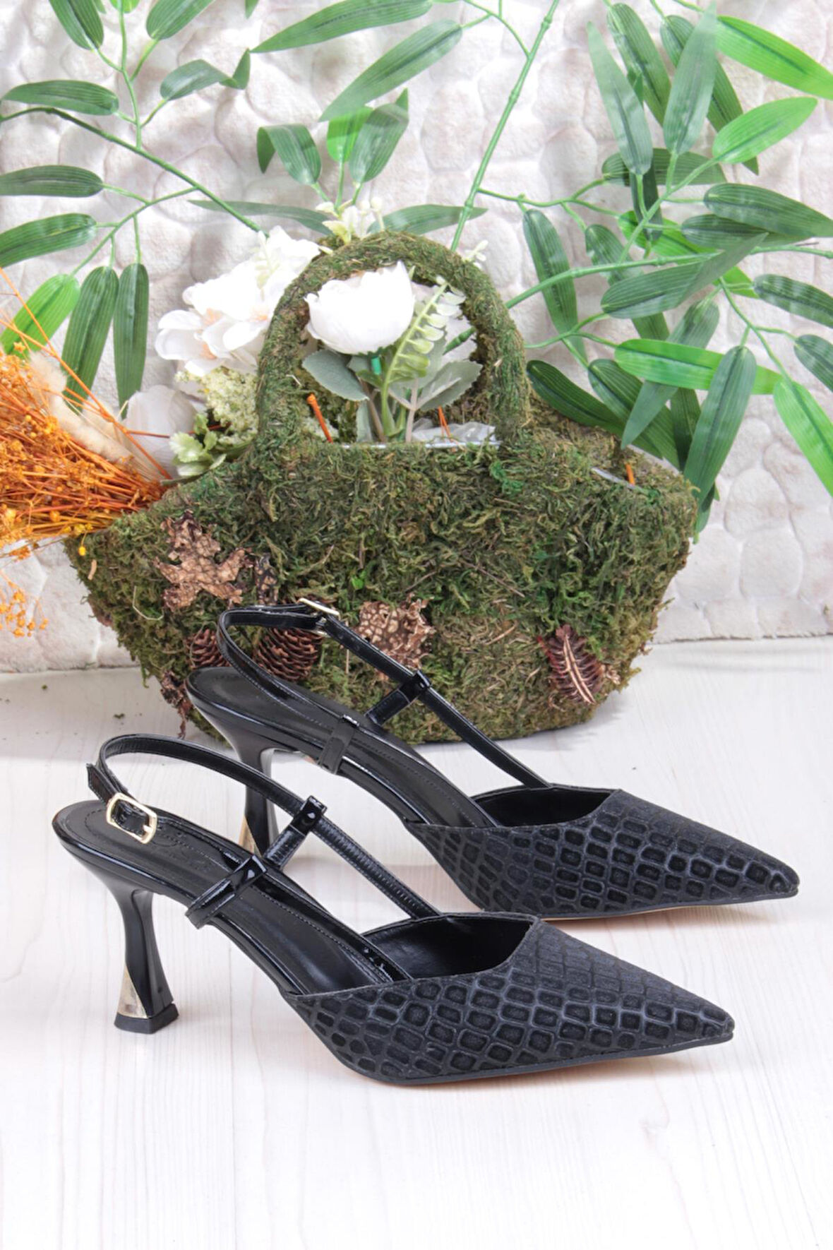 Fort 3580 Ceyn Saten Leopar Simli Arkası Açık Topuklu Kadın Ayakkabı