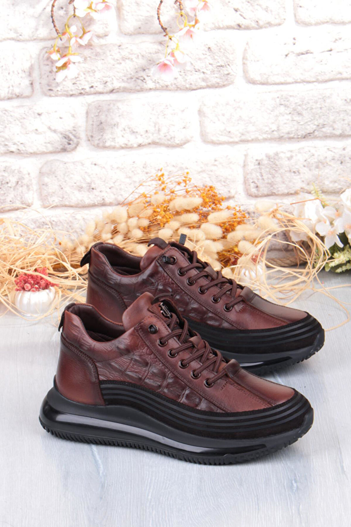 Pepita E053 Rahat Lastik Bağçıklı Kalın Air Taban Taban Hakiki Deri Erkek Ayakkabı