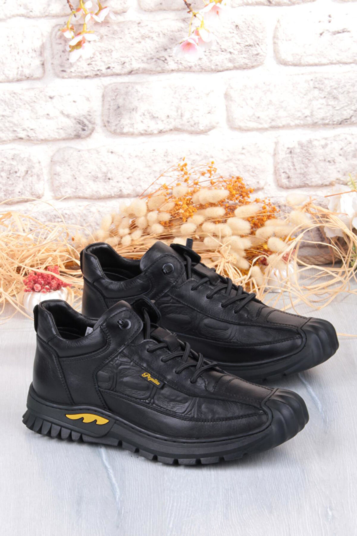 Pepita 1040 Rahat Lastik Bağçıklı Kauçuk Taban Nubuk Hakiki Deri Erkek Ayakkabı