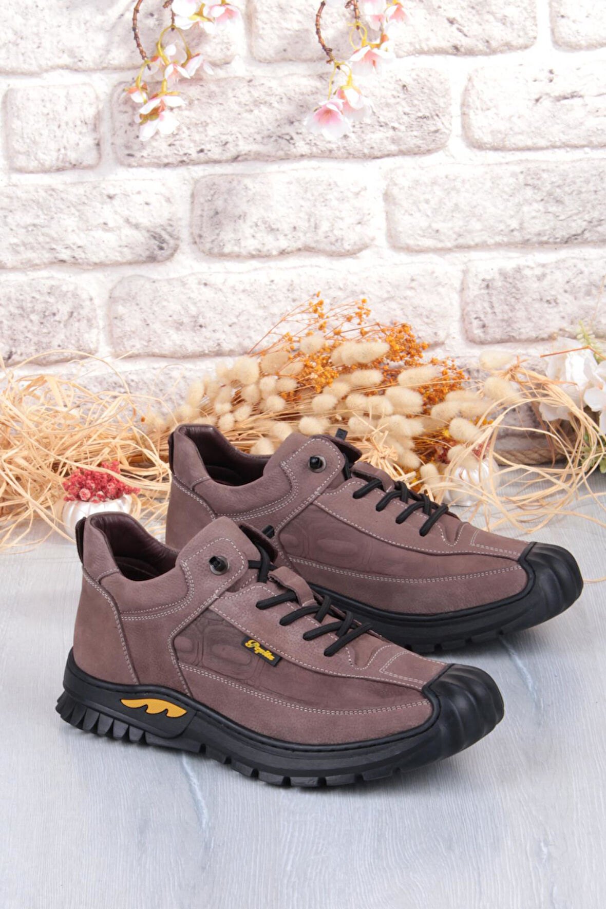 Pepita 1040 Rahat Lastik Bağçıklı Kauçuk Taban Nubuk Hakiki Deri Erkek Ayakkabı