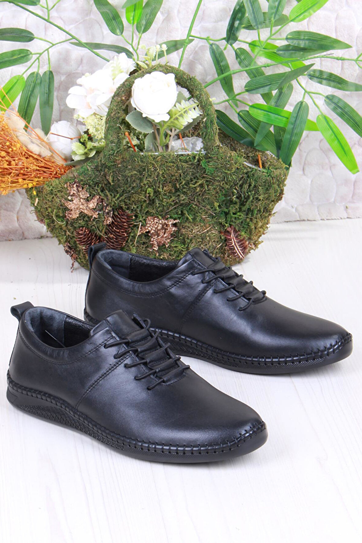 Mehmet Mete 425060 Yumuşak Esnek Rahat Lastik Bağcıklı Hakiki Deri Erkek Ayakkabı