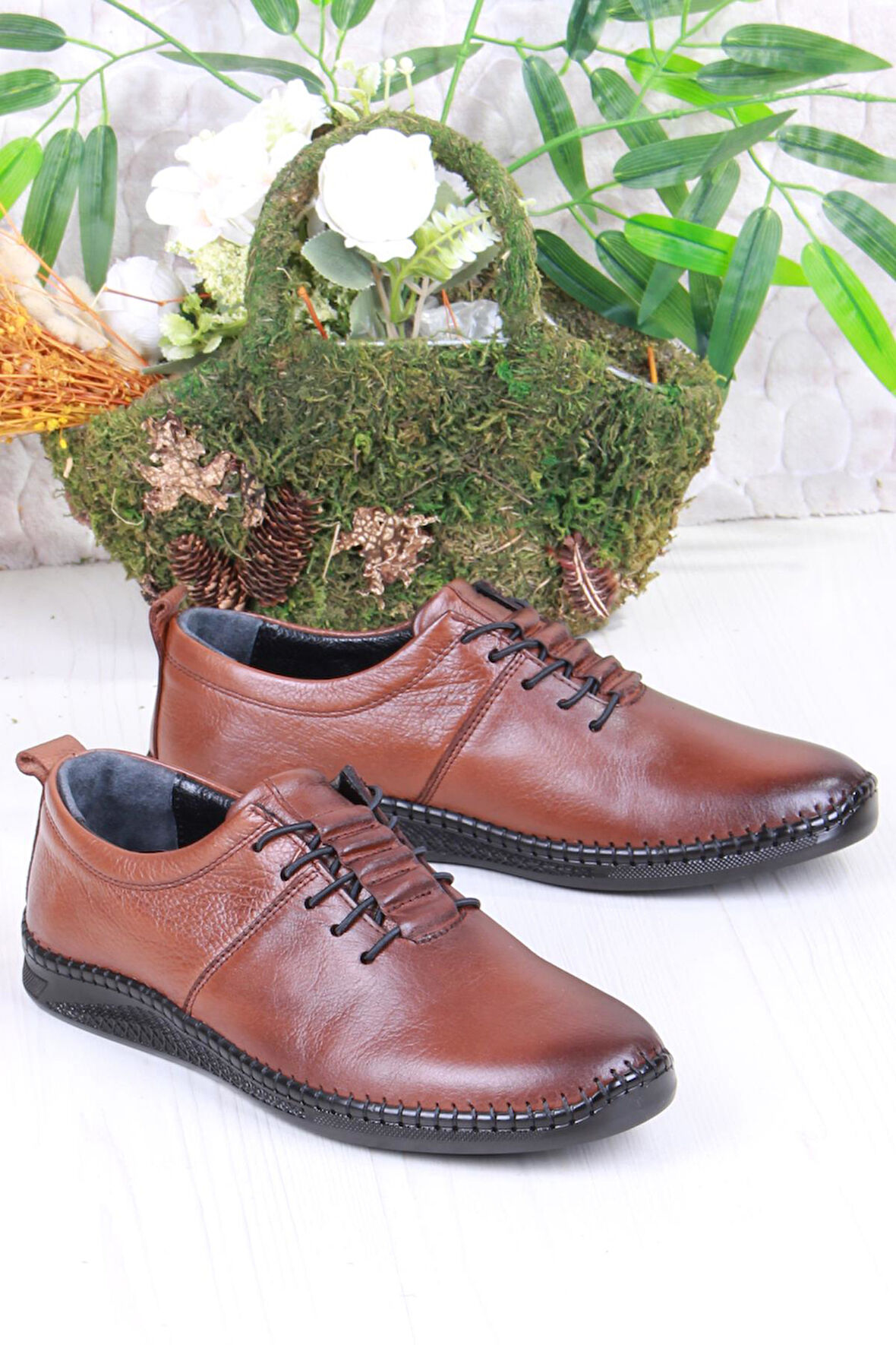 Mehmet Mete 425060 Yumuşak Esnek Rahat Lastik Bağcıklı Hakiki Deri Erkek Ayakkabı