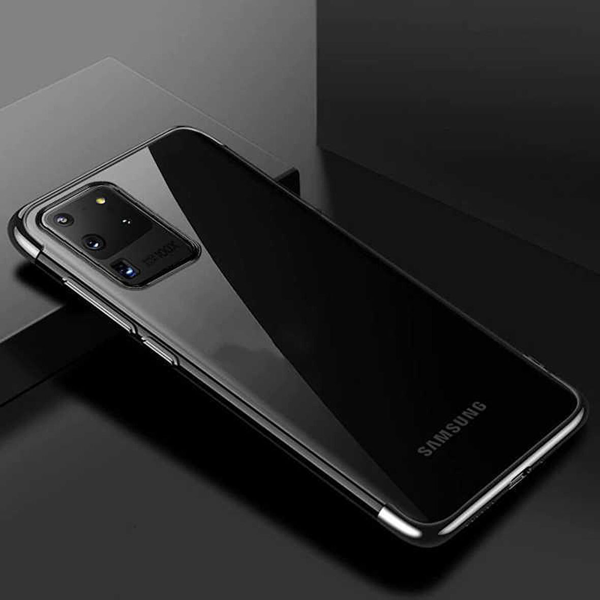 Galaxy S20 Ultra Köşeleri Renkli Kamera Korumalı Şeffaf Kılıf