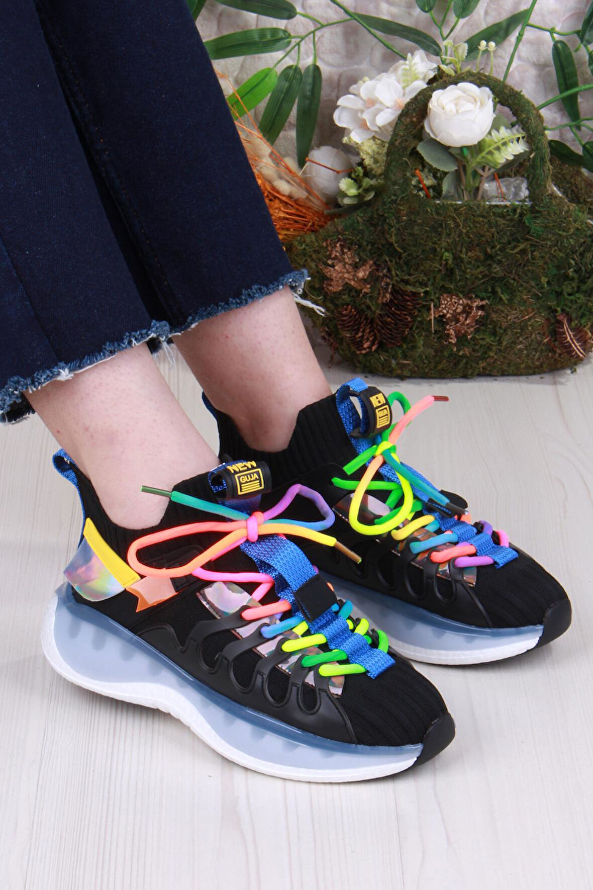 Guja Karsu Rahat Esnek Özel Tasarım Renkli Bağcuklı Sneaker Kadın Ayakkabı