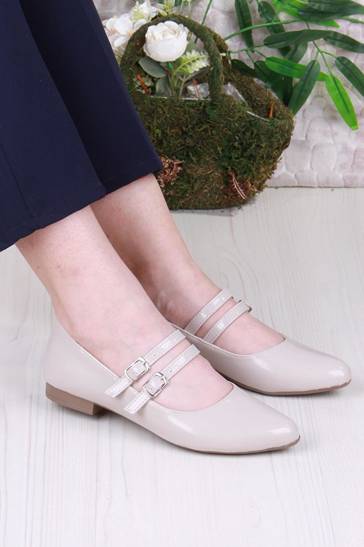 Fort 01-410 Rahat Çift Tokalı Kadın Babet Kadın Ayakkabı