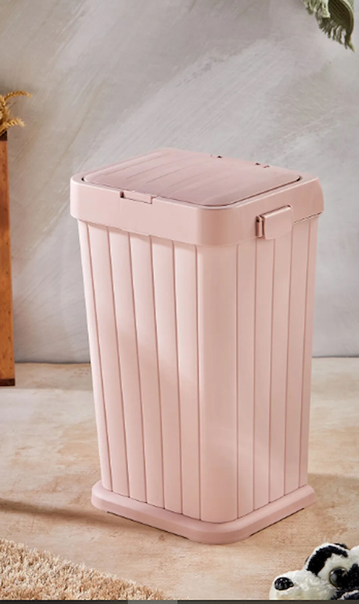 Dekoratif Kapak Kirli Çamaşır Sepeti 40lt Boyut Pembe