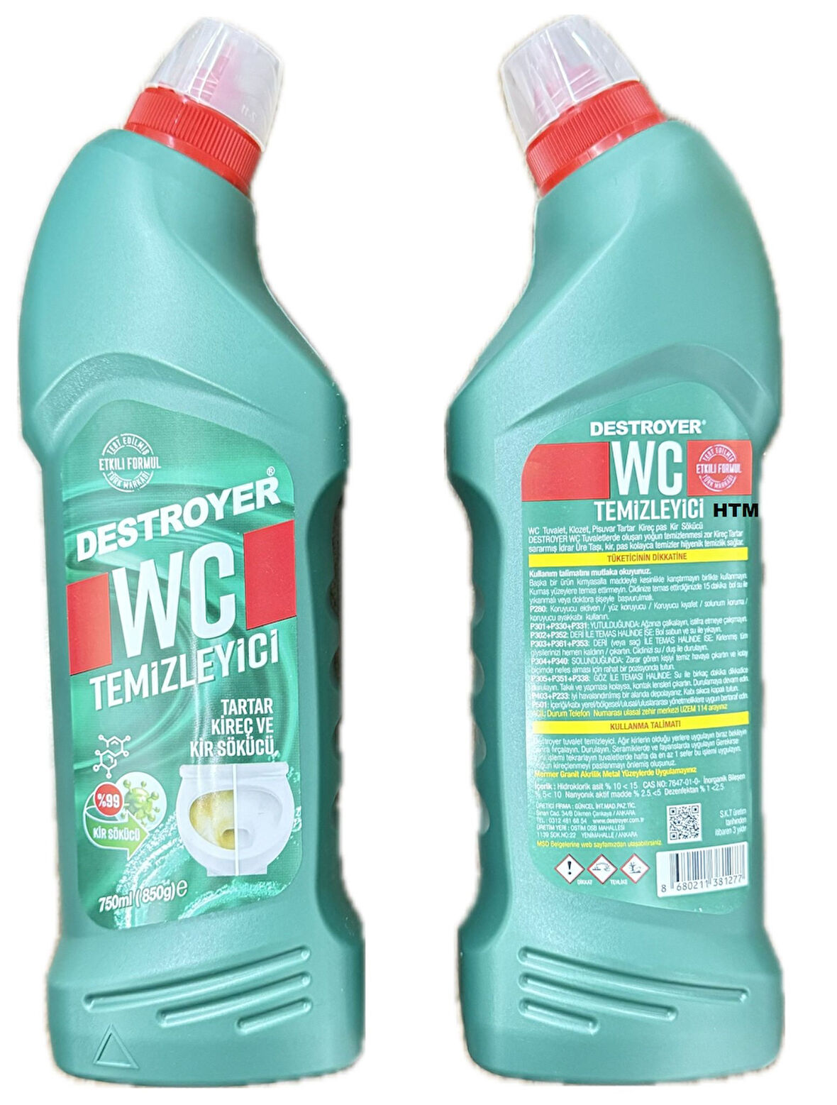 KALİTE - DESTROYER WC TUVALET TEMİZLEYİCİ 750 ML DESTROYER SÜPER GÜÇLÜ KİREÇ VE KİR SÖKÜCÜ