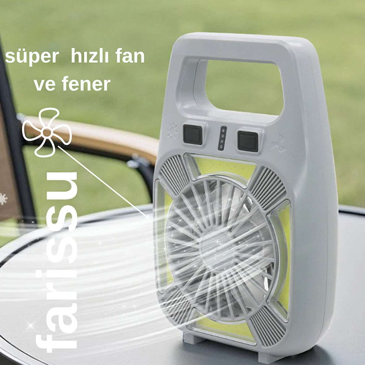Gold Silver GS-265 Şarjlı Fanlı Işık – 10W Güç | Type-C Şarj | LED Işık + Fan | Su Geçirmez Tasarım