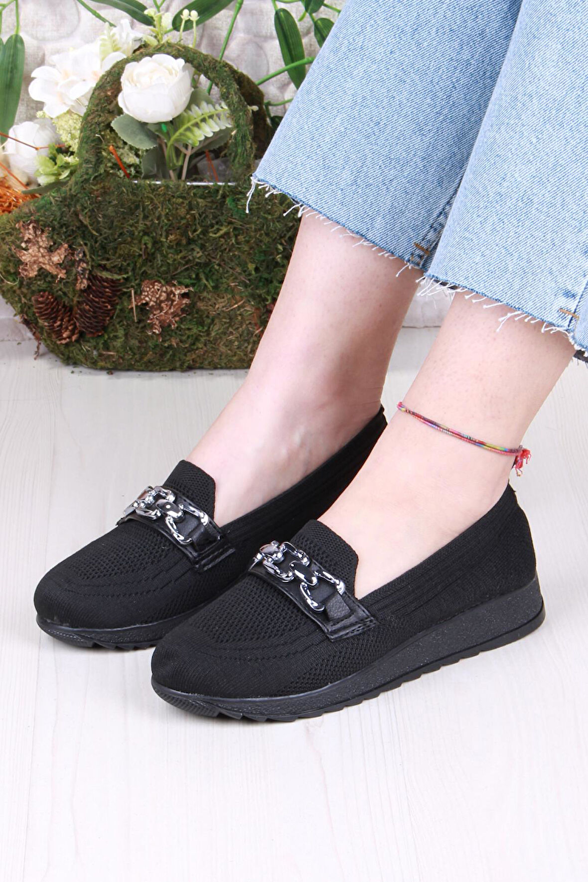 Fort 7460 Triko Toka Zincir Detaylı Şık Rahat Kadın Babet