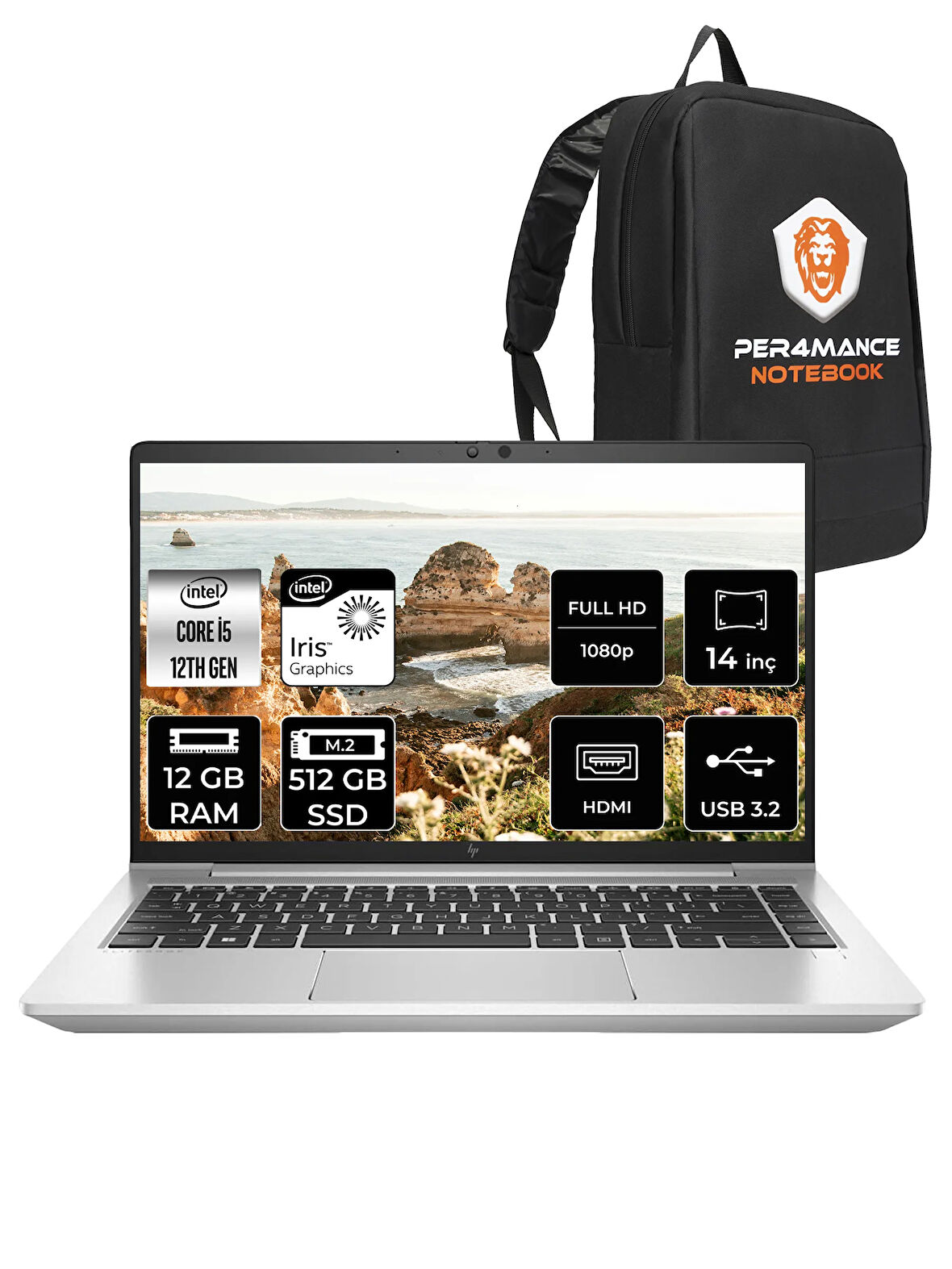 HP EliteBook 640 G9 Intel Core i5 1235U 12GB 512GB SSD 14" FHD FDOS Taşınabilir Bilgisayar & PER4 Çanta